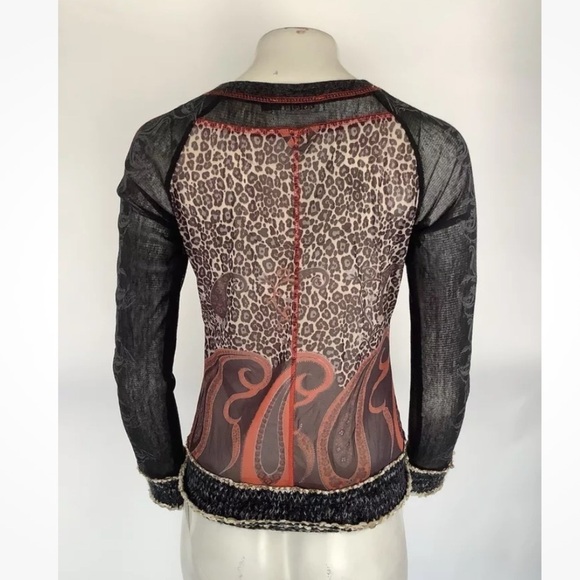 LULU H Sz M Y2K Mesh Crochet Zip Blouse Multicolor Long Sleeve 00's Style - Picture 4 of 5